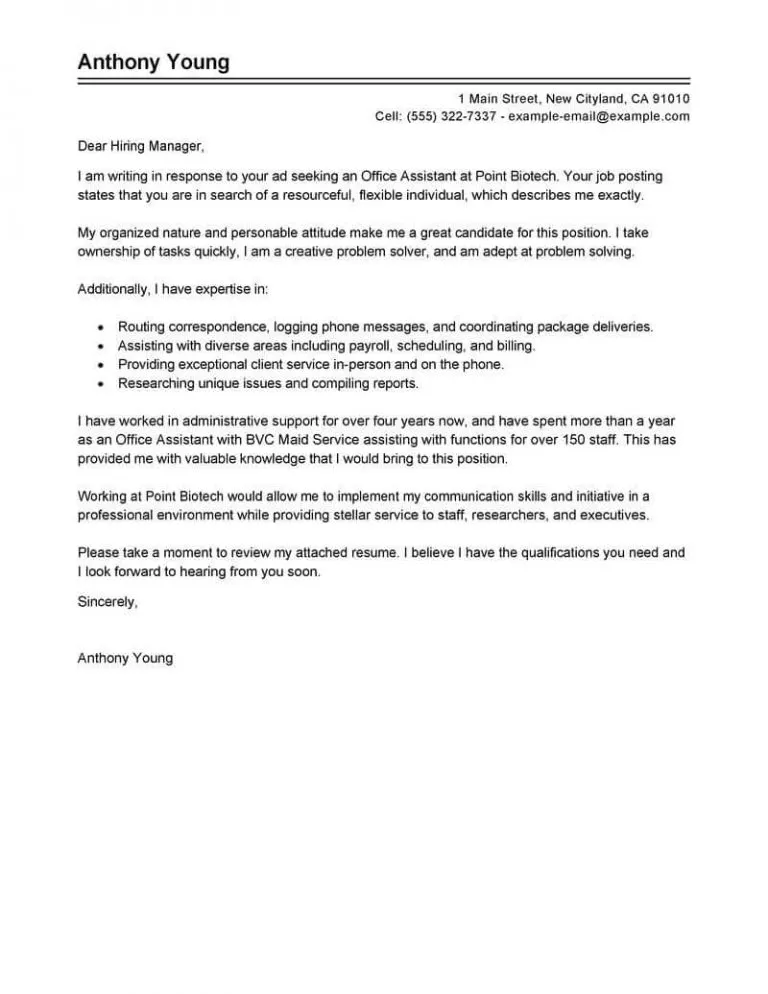 42273 office assistant cover letter example
