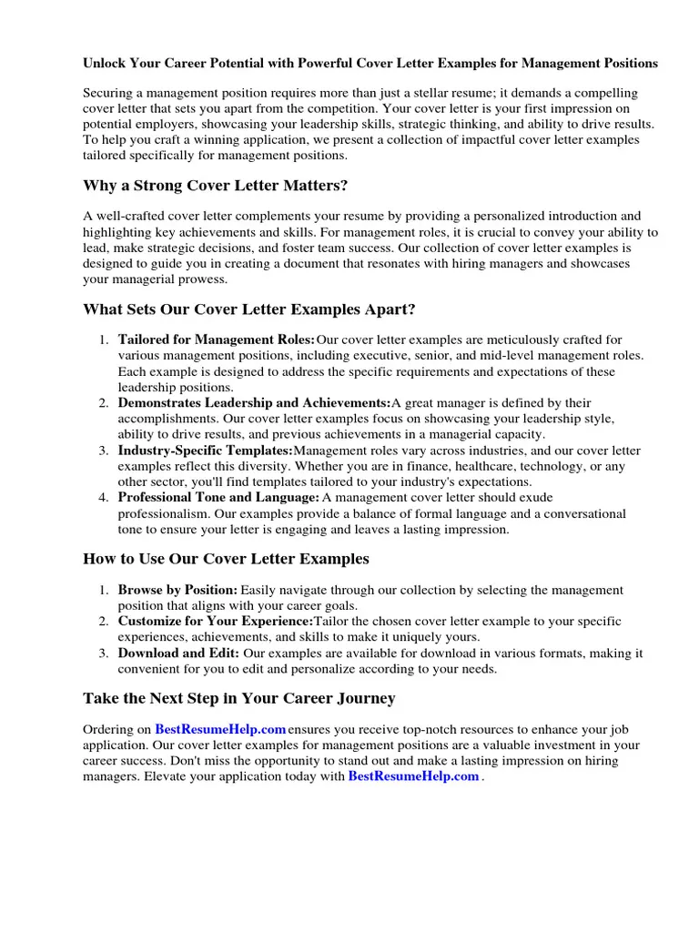 42274 cover letter management position