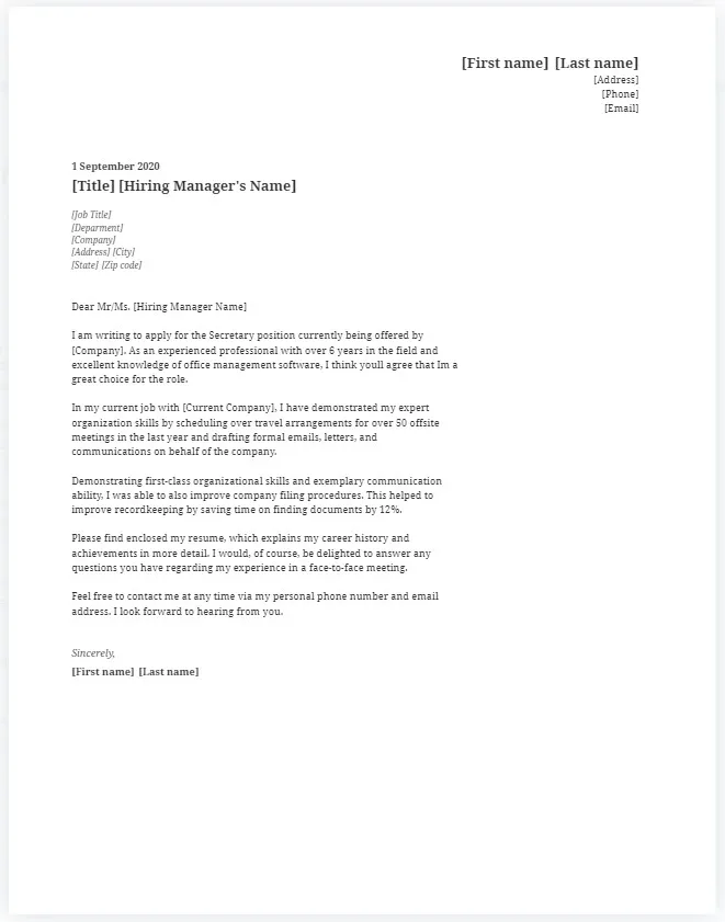 42283 secretary cover letter guide