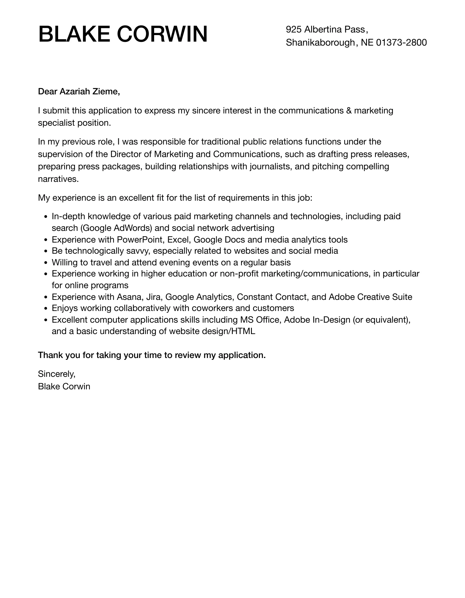 42287 professional cover letter