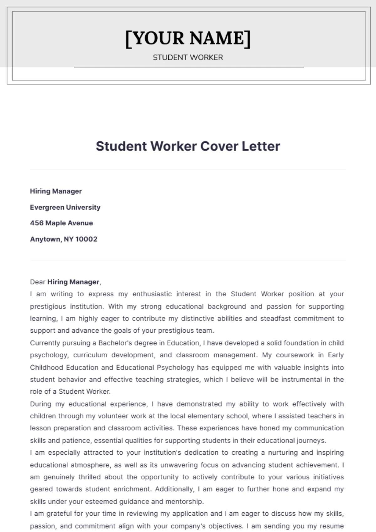42296 student cover letter template highlight skills