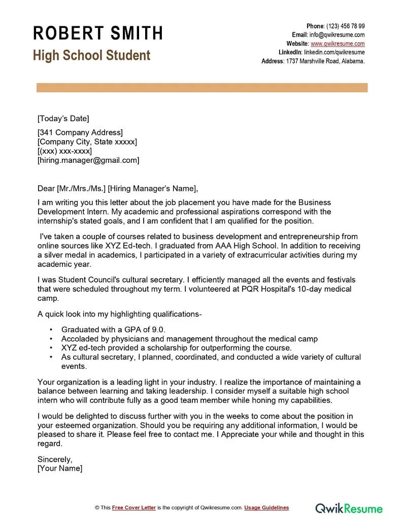 42301 student cover letter purpose