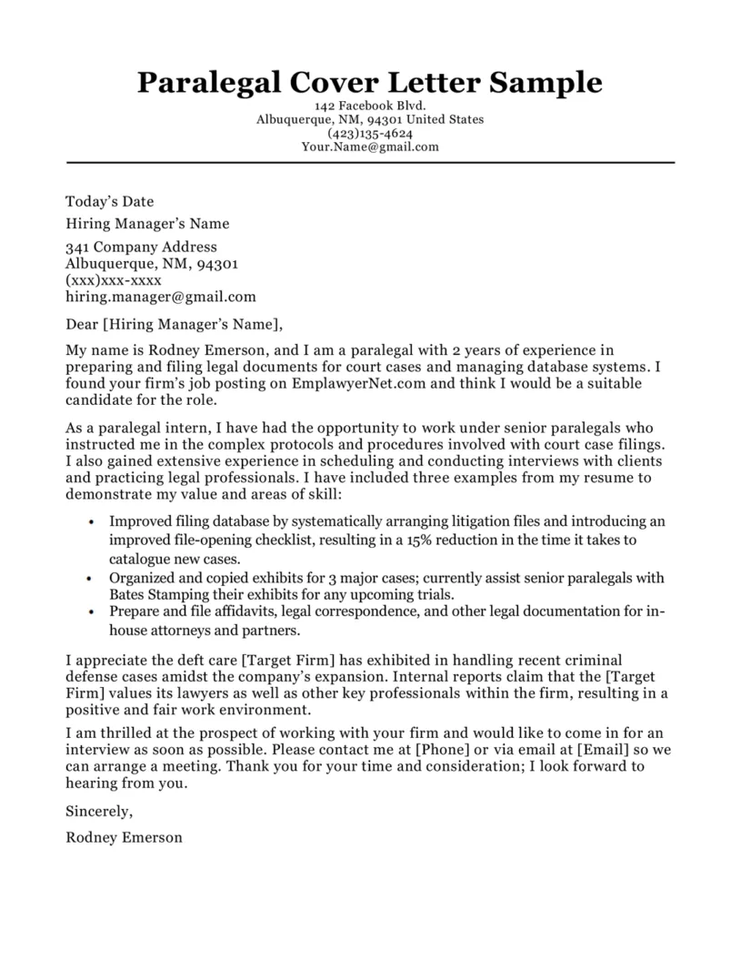 42305 paralegal cover letter