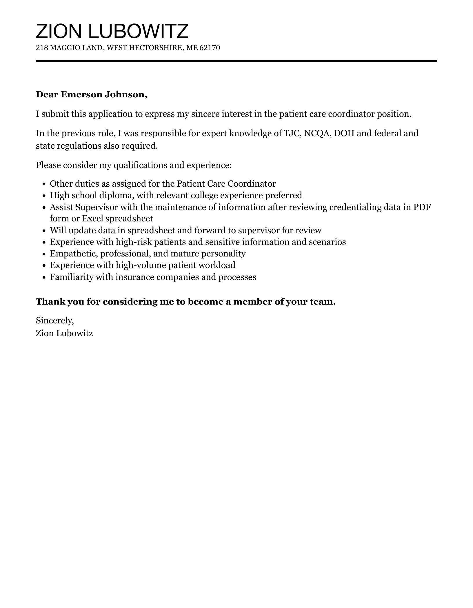 42306 patient services coordinator achievements