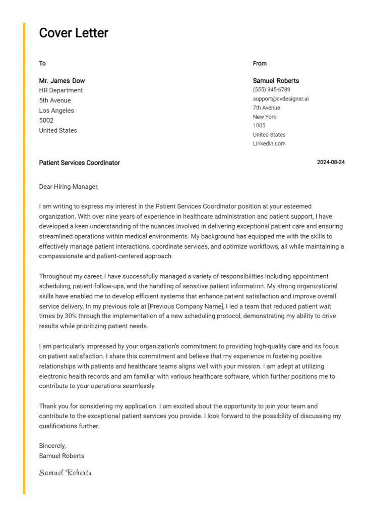 42306 patient services cover letter writing