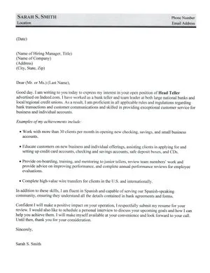 42312 teller cover letter skills