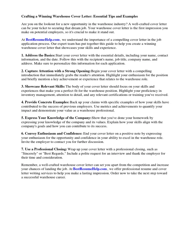 42318 warehouse cover letter intro
