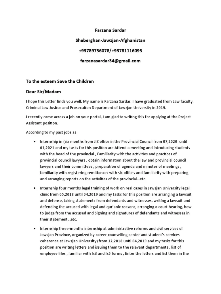 42322 project assistant cover letter writing