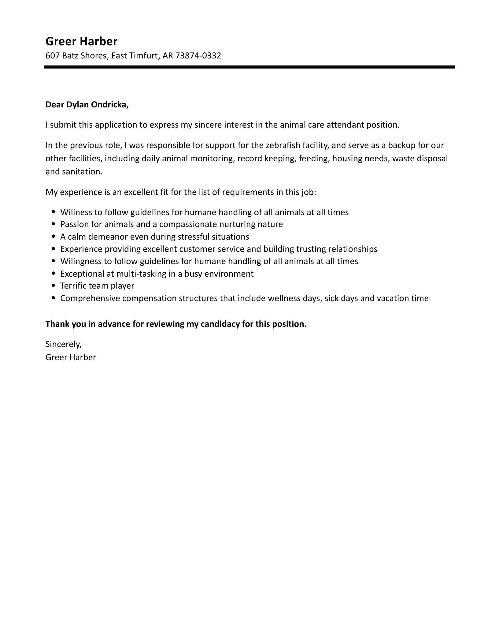 42336 animal care cover letter template