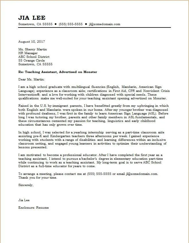 42347 teaching assistant cover letter