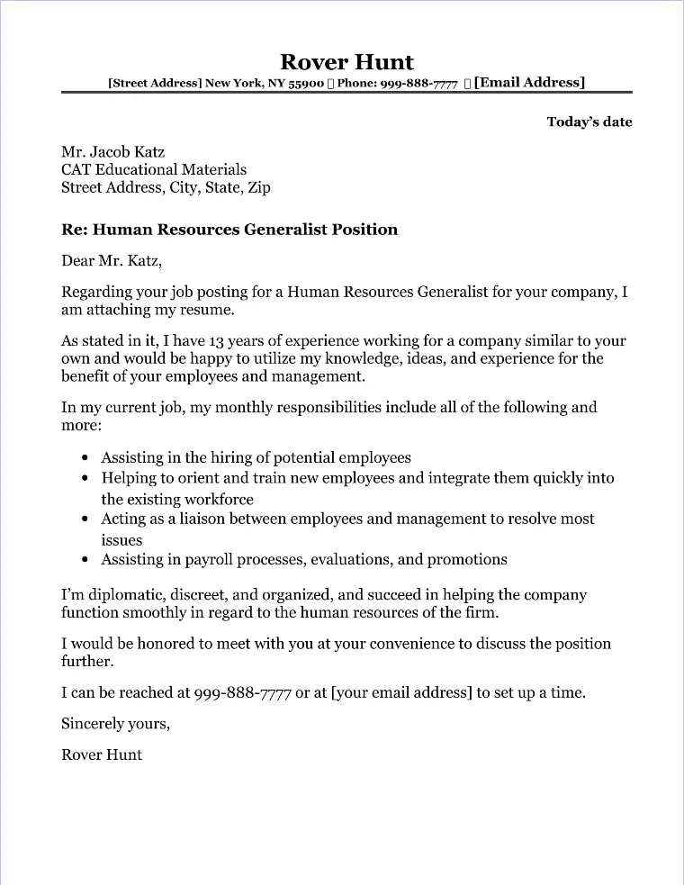 42370 hr generalist cover letter