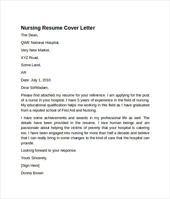42390 nursing cover letter achievements