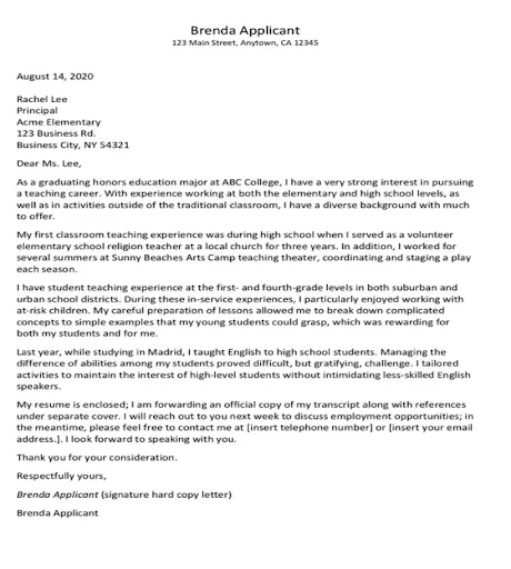 42406 teacher cover letter components