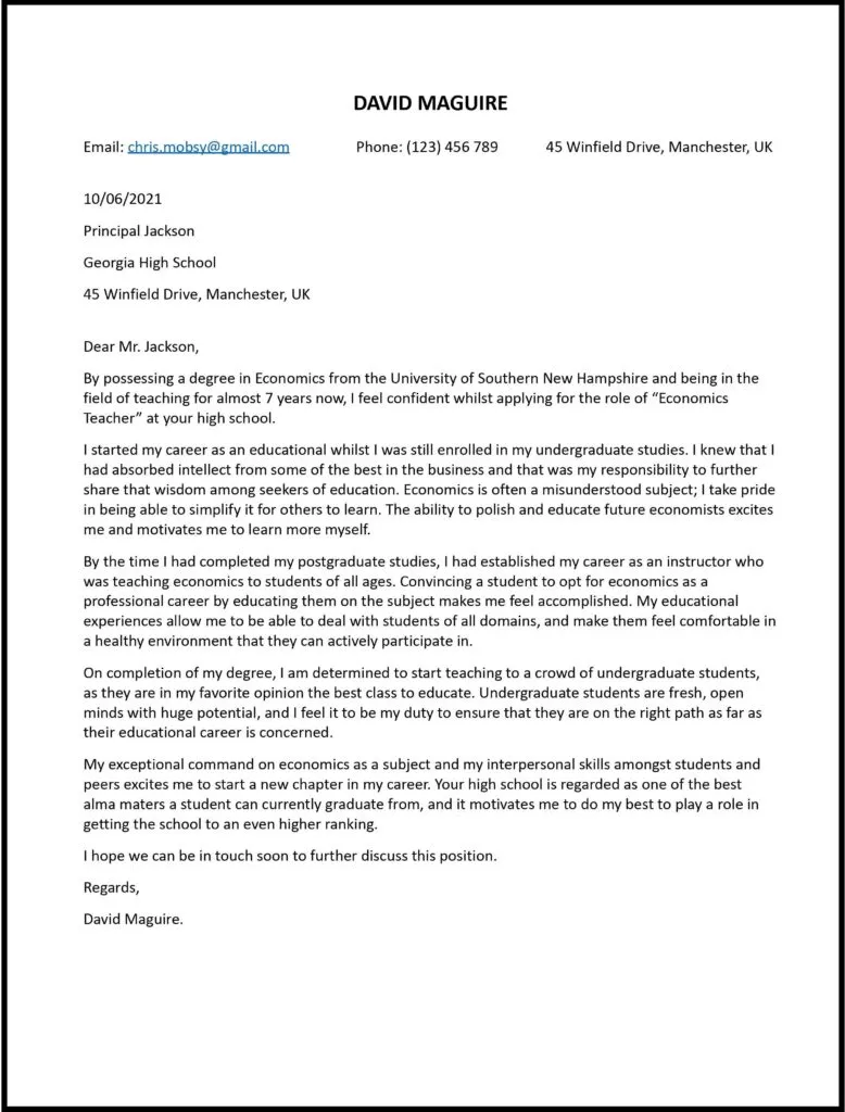 42406 teacher cover letter example