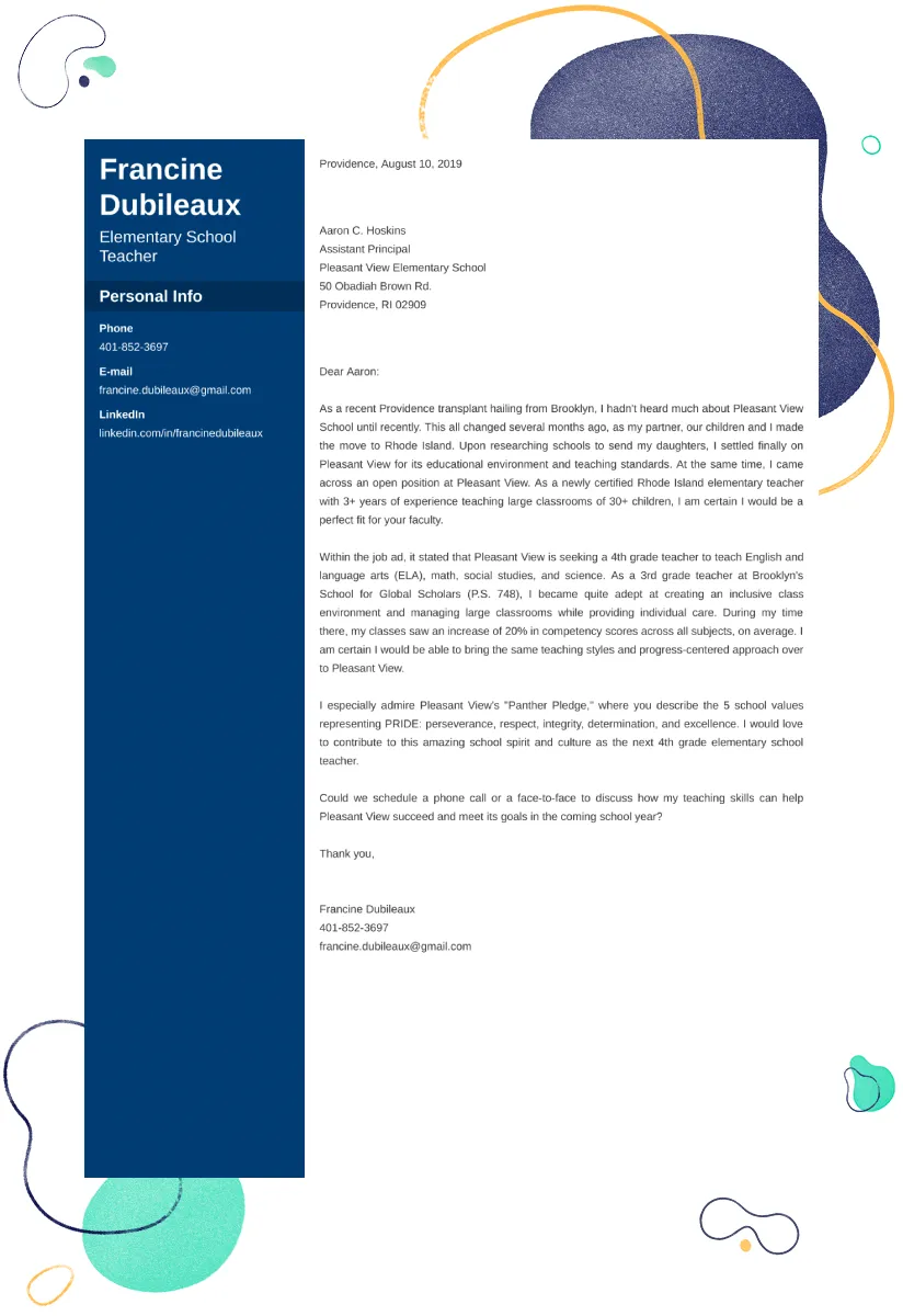 42406 teacher cover letter skills