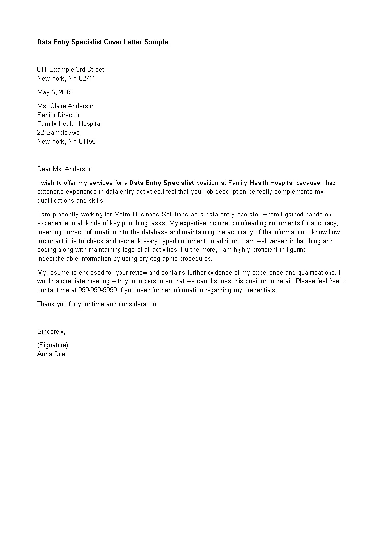 42408 data entry cover letter