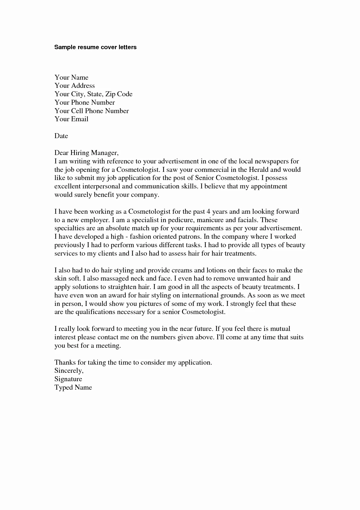 42410 cosmetics cover letter skills