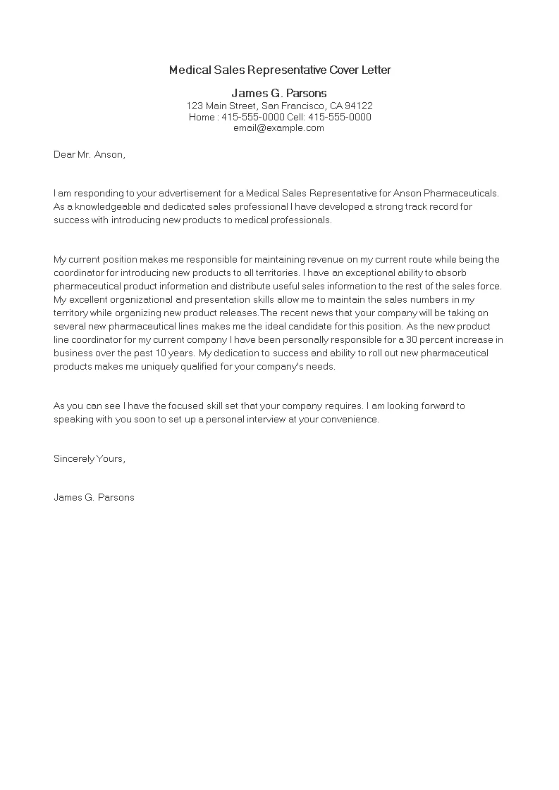 42428 medical sales cover letter formatting