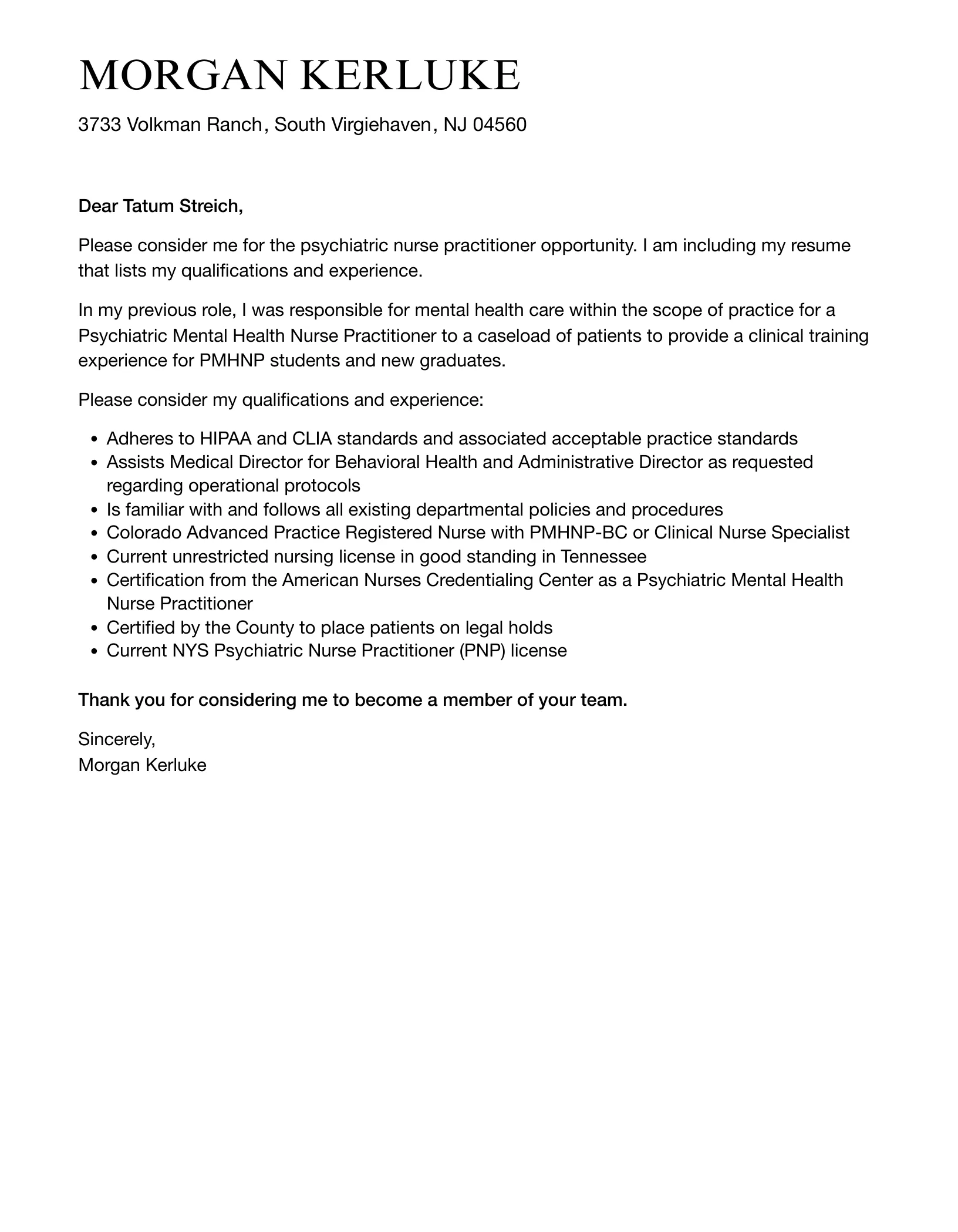 42433 psychiatric nurse practitioner experience