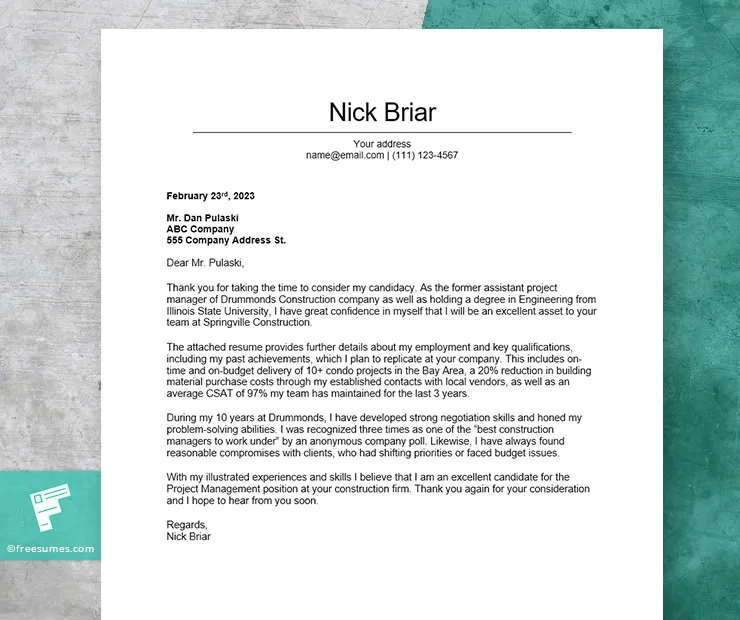 42444 construction project manager cover letter