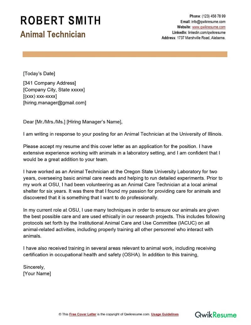 42449 veterinary cover letter skills