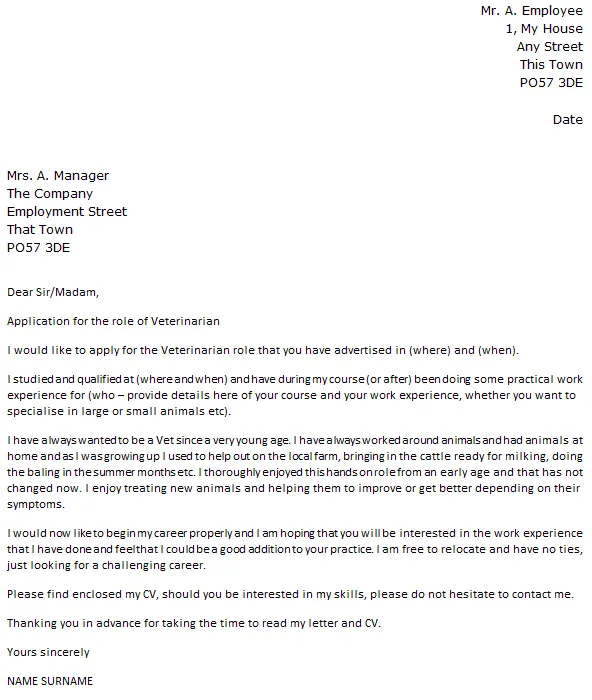 42449 veterinary cover letter tailoring
