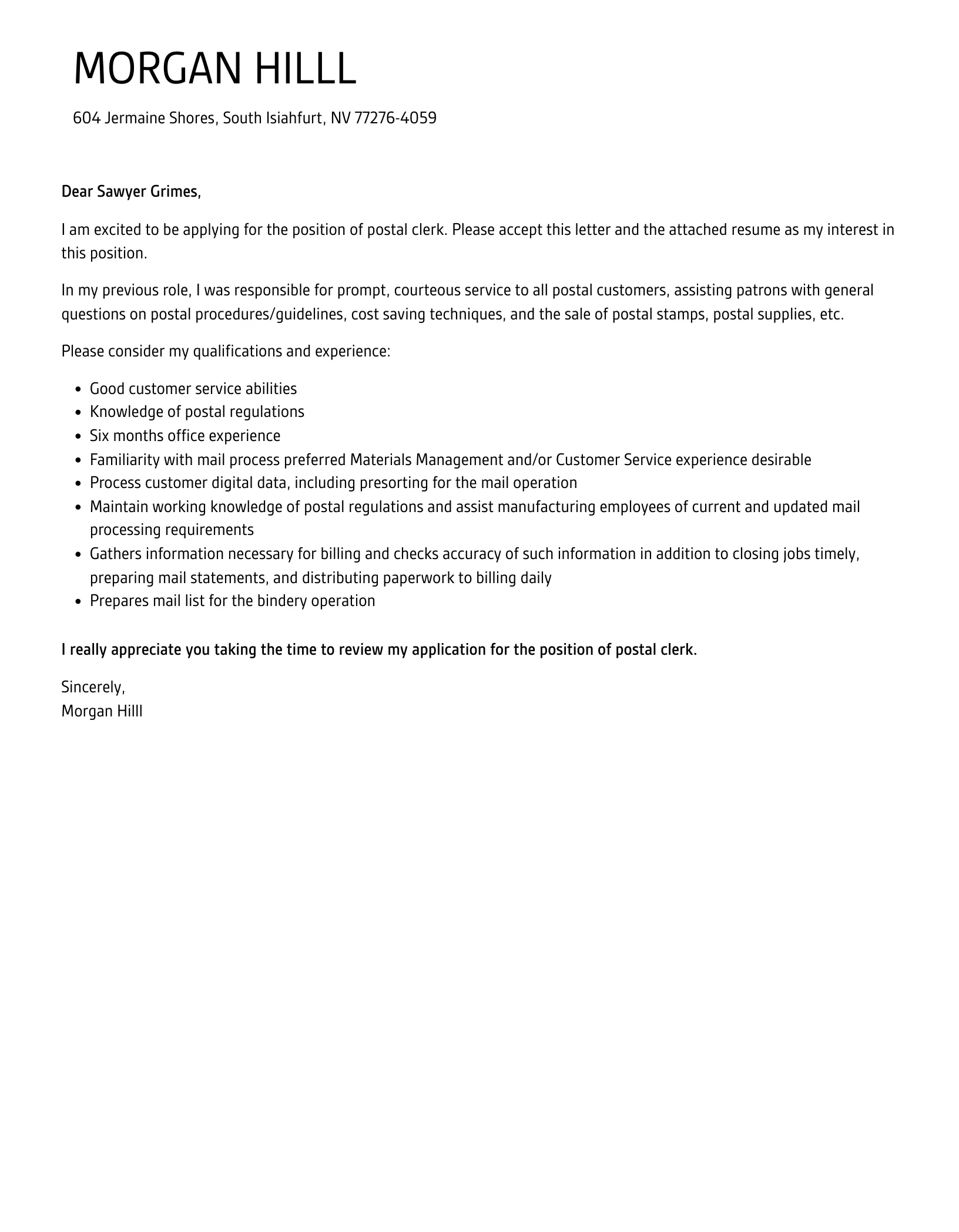 42452 postal clerk responsibilities