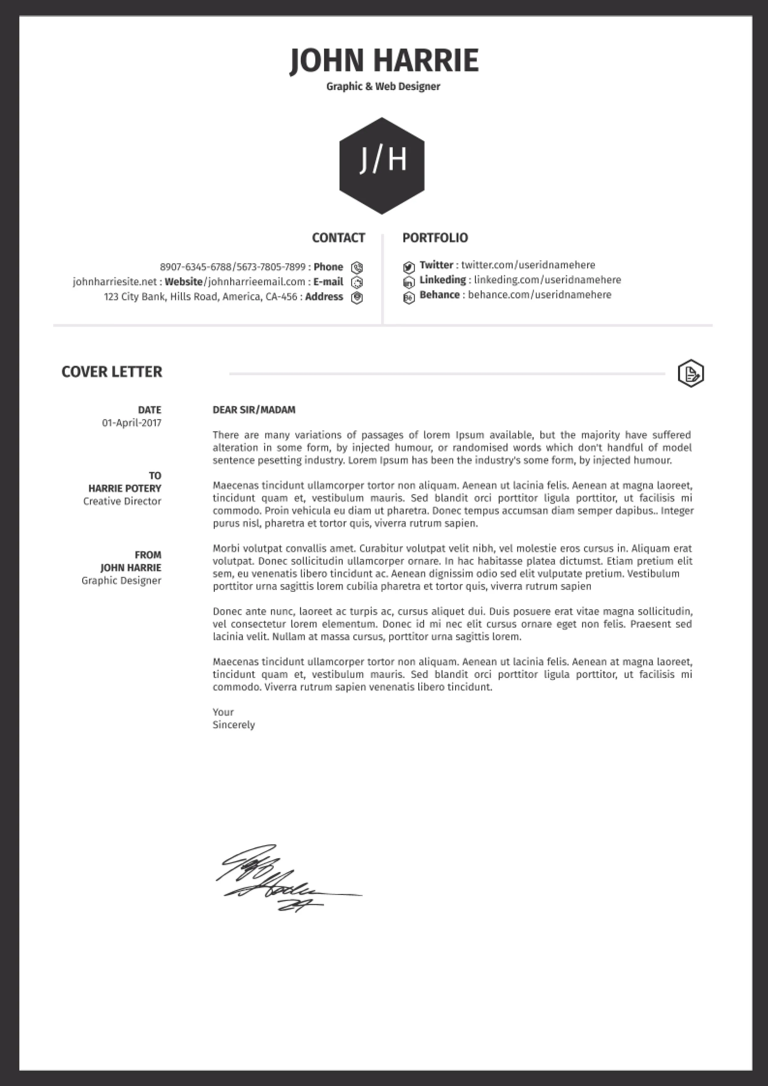 42464 professional cover letter template
