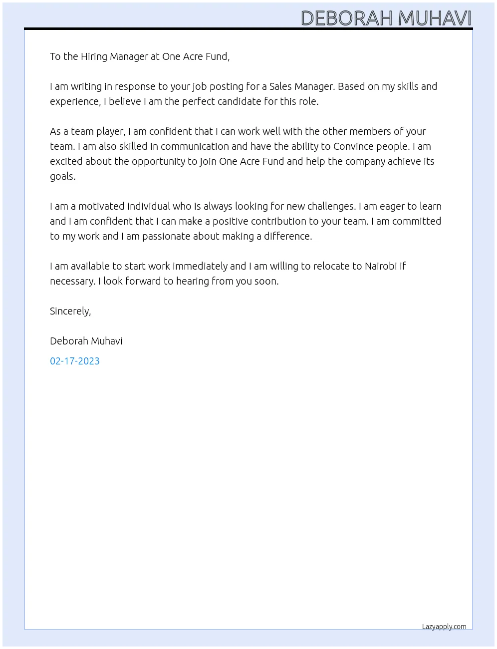 42490 sales manager cover letter achievements