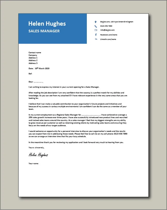 42490 sales manager cover letter formatting