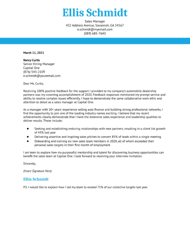 42490 sales manager cover letter revenue growth