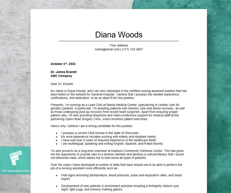 43661 cna cover letter skills