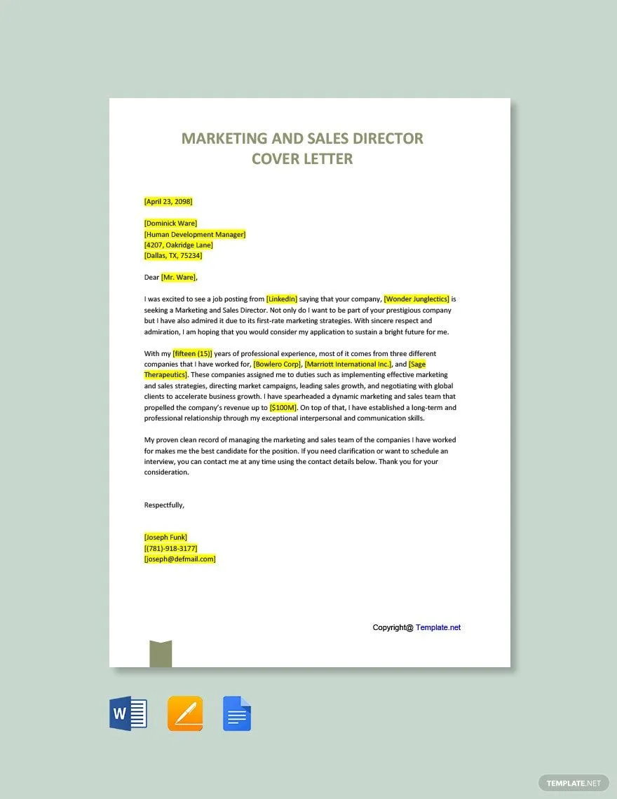 43662 director of sales cover letter achievements