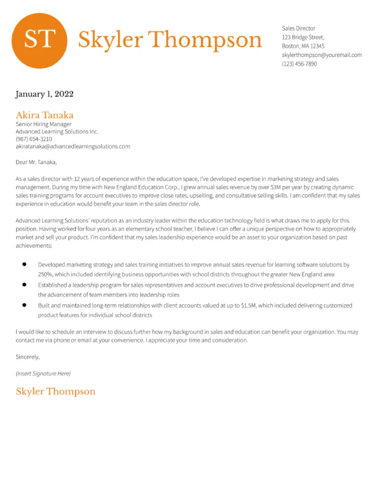 43662 director of sales cover letter elements