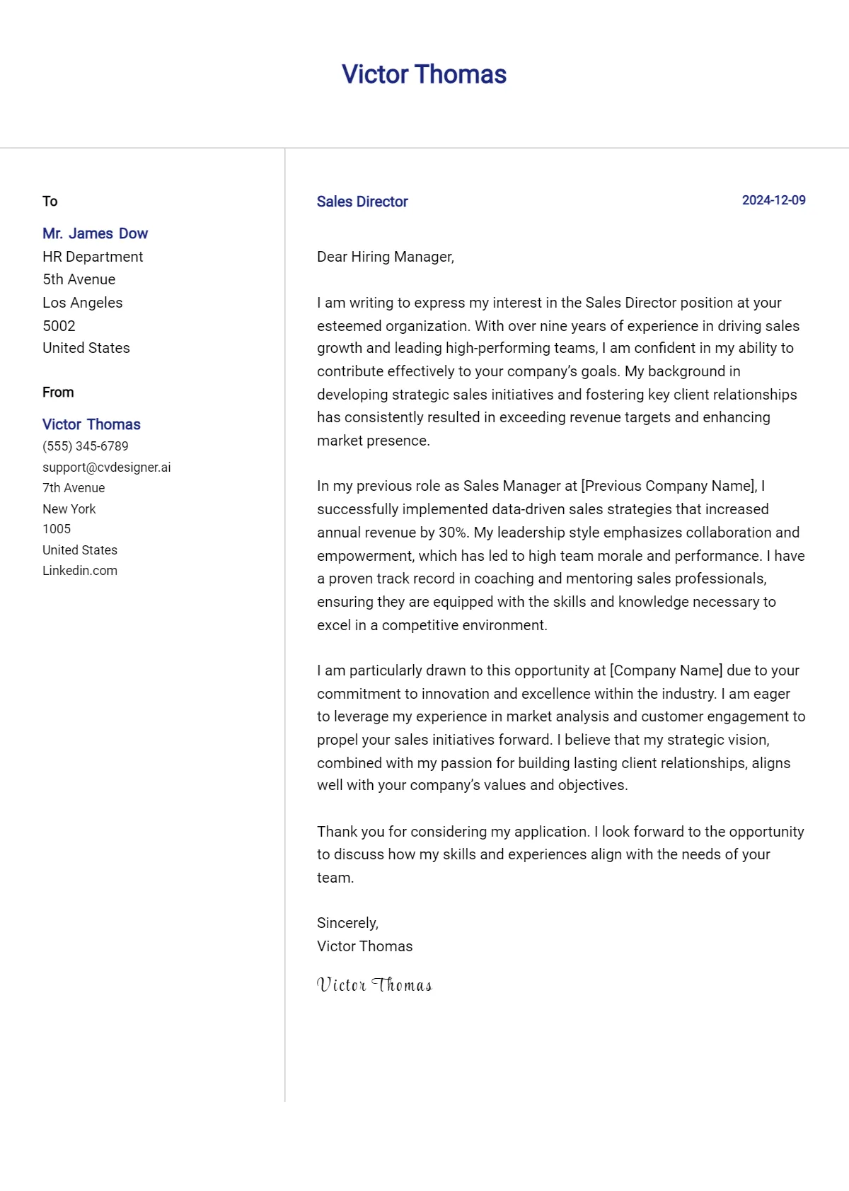 43662 director of sales cover letter examples