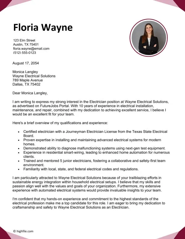43665 formatting cover letter