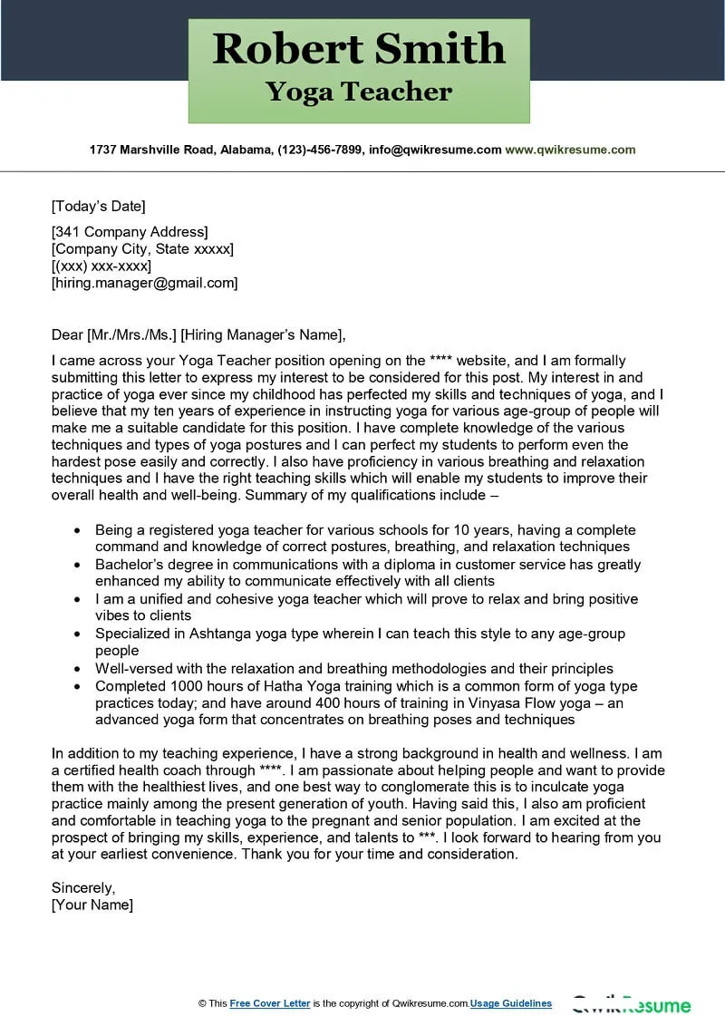 43670 yoga cover letter template