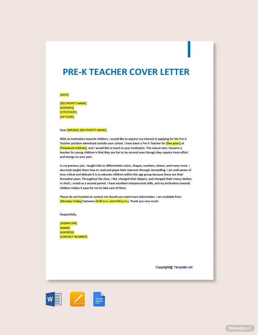 43689 pre k teacher cover letter image1