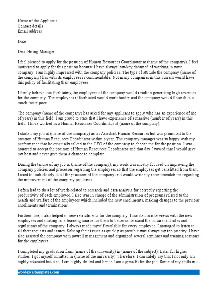 43698 hr coordinator cover letter tips