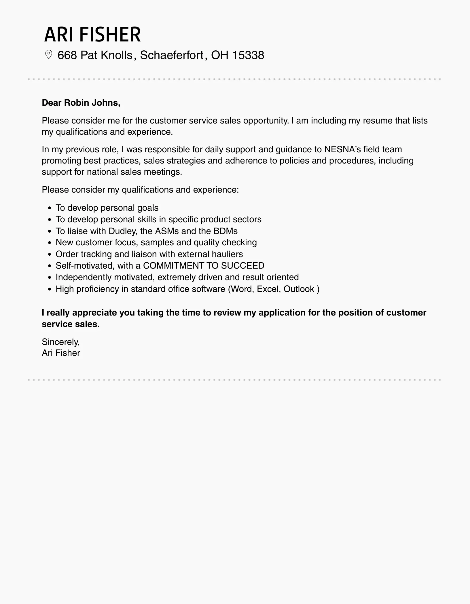 43707 cover letter structure