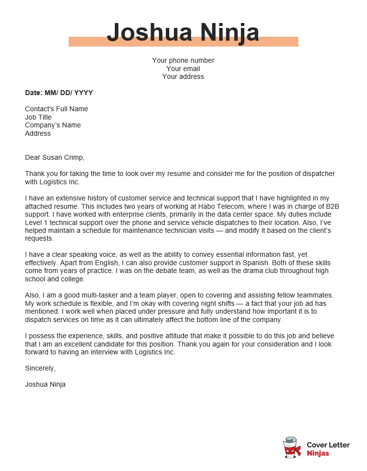 43732 formatting cover letter