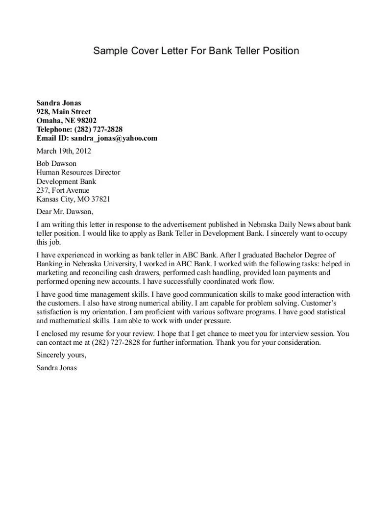 43741 bank cover letter research