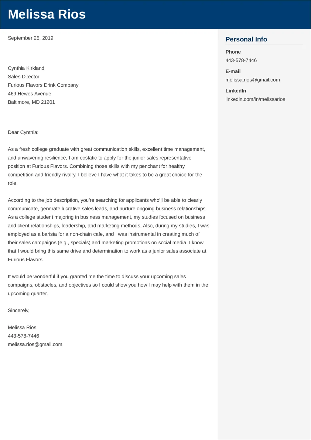 43766 sales job cover letter format
