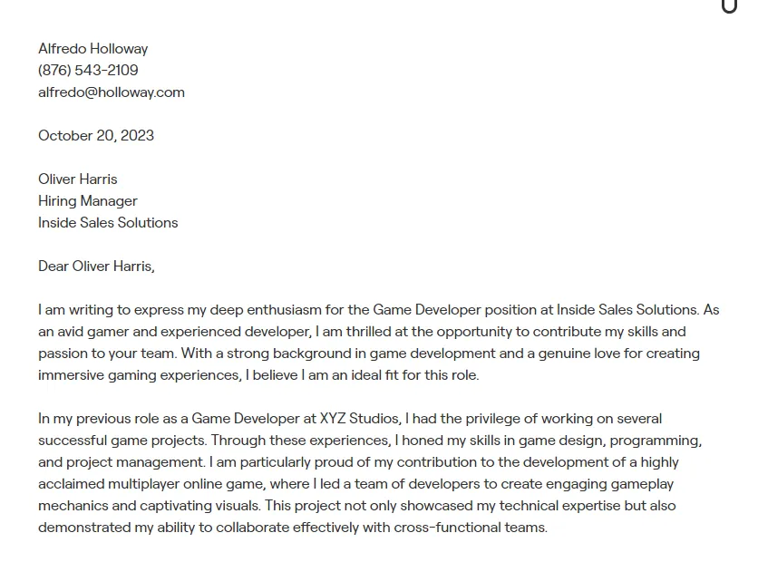 43775 cover letter relevant experience