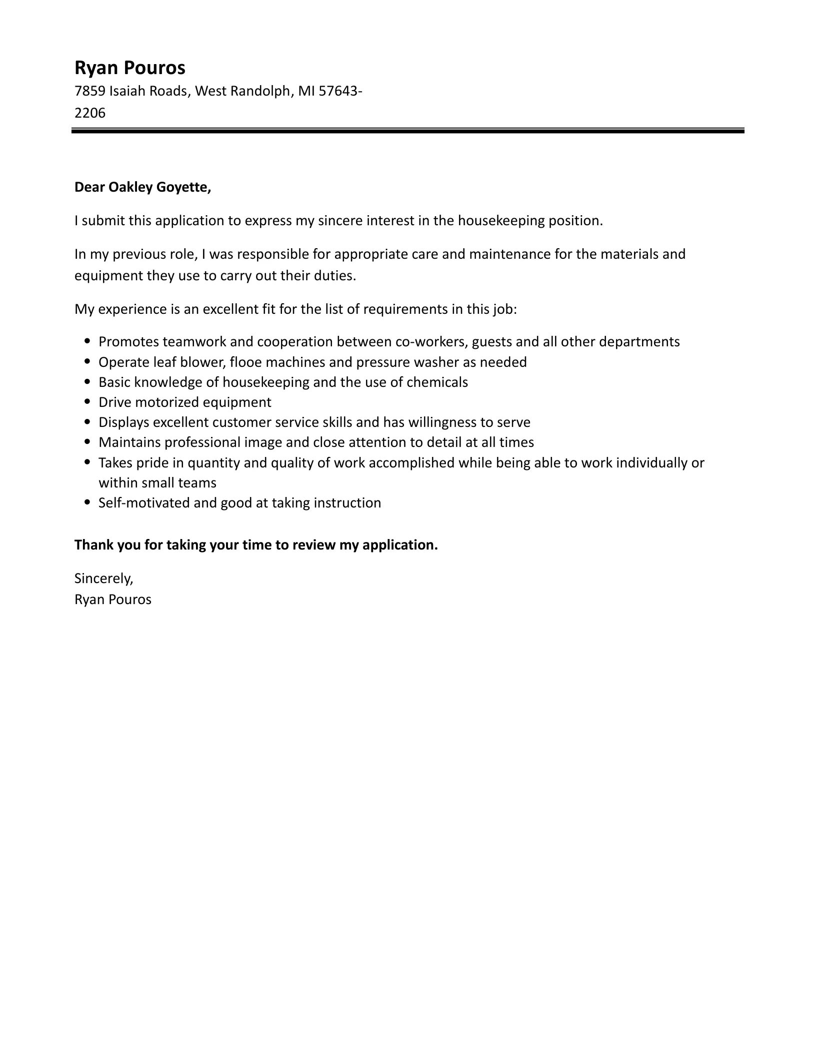43781 housekeeping cover letter efficiency image6